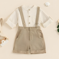 Cotton Linen Bodysuit Suspender Shorts Set