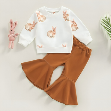 Brown Bunny Flared Pants Toddler Set