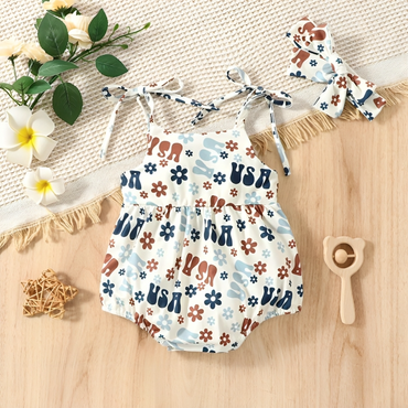 USA Floral Straps Baby Romper