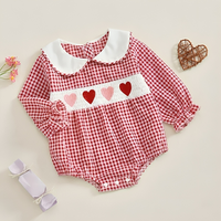 Long Sleeve Plaid Collar Hearts Baby Romper