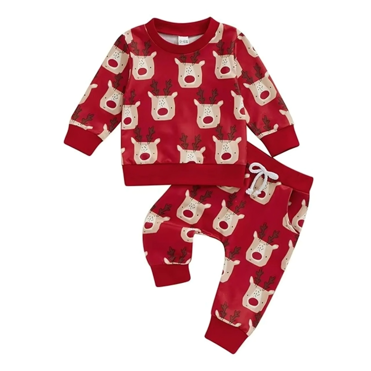 Long Sleeve Christmas Reindeer Pattern Baby Set