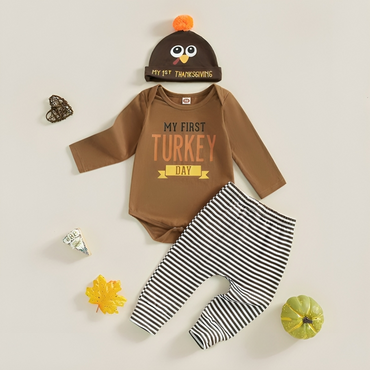 First Turkey Day Striped Baby Set