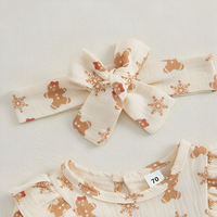 Gingerbread Pattern Bowed Baby Jumpsuit