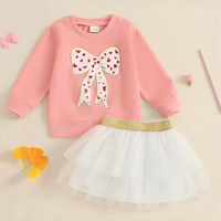 Long Sleeve Embroidered Bow Tulle Skirt Set