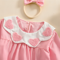 Long Sleeve Pink Heart Bow Ruffle Bodysuit