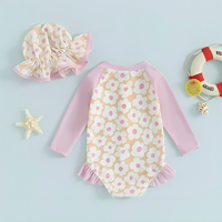 Long Sleeve Floral Ruffles Print Toddler Swimsuit