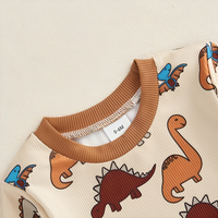 Long Sleeve Brown Dinosaurs Print Baby Set