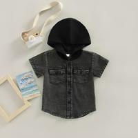 Short Sleeve Denim Hooded Baby Top