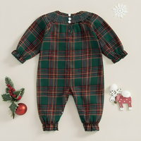 Christmas Vintage Crew Neck Plaid Baby Jumpsuit