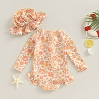 Long Sleeve Zipper Floral Toddler Swimsuit