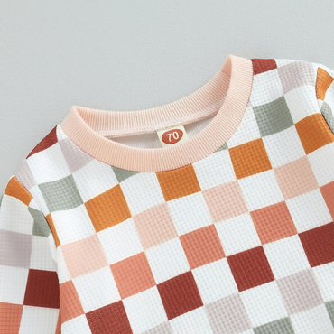 Long Sleeve Fall Checkerboard Baby Set