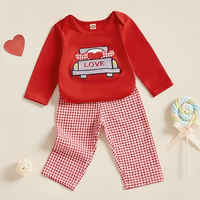 Long Sleeve Love Plaid Pants Baby Set