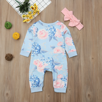 Long Sleeve Floral Baby Bow Jumpsuit Set