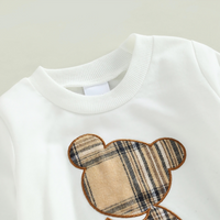 Plaid Bear Pullover Sweatshirt Baby Set