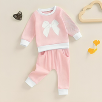 Long Sleeve Waffle Bow Baby Set