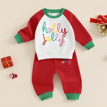 Long Sleeve Holly Jolly Print Baby Set