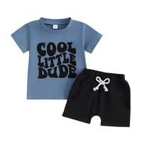 "Cool Little Dude" Pattern Solid Color Baby Set