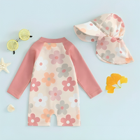 Long Sleeve Floral Zip Up Baby Swimsuit