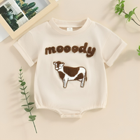 Short Sleeve Moody Cow Embroidered Baby Bodysuit