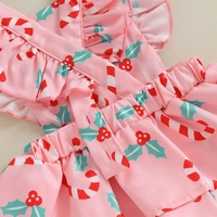 Pink Candy Cane Christmas Ruffled Baby Romper