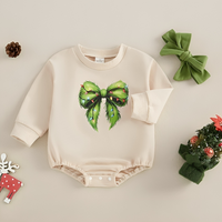 Long Sleeve Green Christmas Bow Baby Bodysuit Set