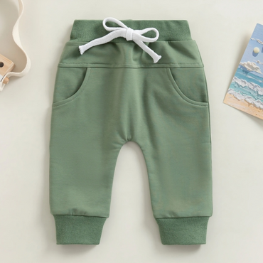 Green Solid Color Pocket Baby Pants