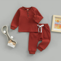 Long Sleeve Solid Color Waffle Baby Set