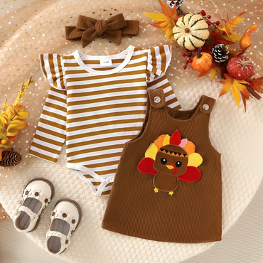 Long Sleeve Striped Turkey Baby Set