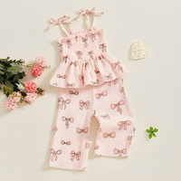 Sleeveless Bows Smocked Strap Toddler Set