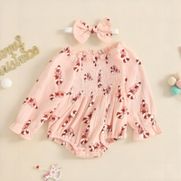 Pink Christmas Candy Cane Puff Sleeve Romper