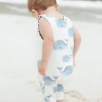 Sleeveless Whale Print Baby Jumpsuit