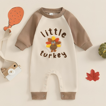 Little Turkey Printed Cotton Long Sleeve Romper