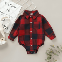 Christmas Style Cotton Plaid Lapel Romper Jumpsuit