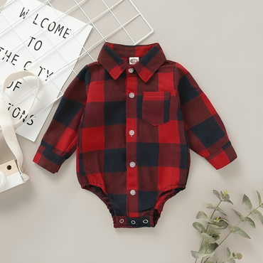 Christmas Style Cotton Plaid Lapel Romper Jumpsuit