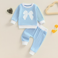 Long Sleeve Waffle Bow Baby Set