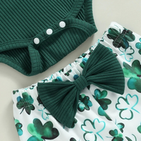 St. Patrick's Day Green Clover Flared Pants Set