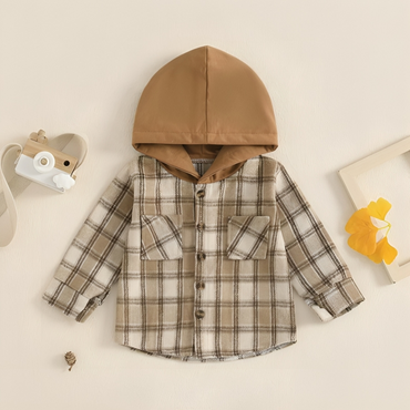 Long Sleeve Plaid Hooded Baby Coat