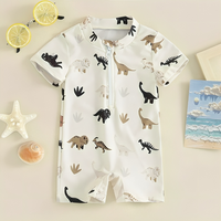 Short Sleeve Dino Zipper Baby Swimsuit