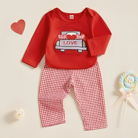 Long Sleeve Love Plaid Pants Baby Set