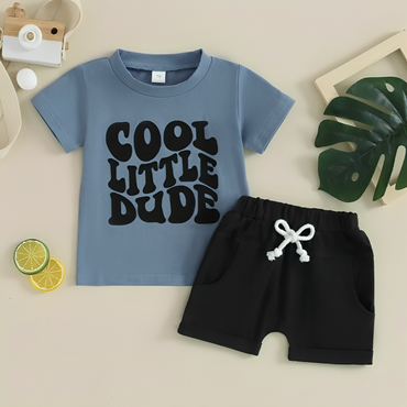 "Cool Little Dude" Pattern Solid Color Baby Set