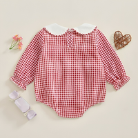 Long Sleeve Plaid Collar Hearts Baby Romper