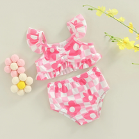 Pink Floral Checkered Baby Swimsuit