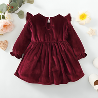 Ruffle Satin Long Sleeve Red Finish Dress