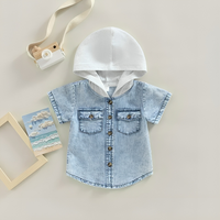 Short Sleeve Denim Hooded Baby Top