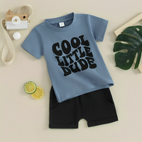 "Cool Little Dude" Pattern Solid Color Baby Set