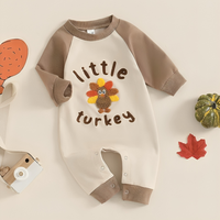 Little Turkey Printed Cotton Long Sleeve Romper