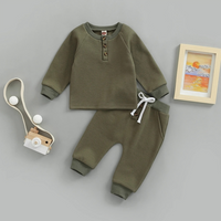 Long Sleeve Solid Color Waffle Baby Set