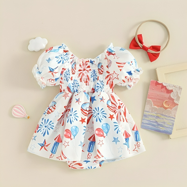 4th of July Puff Sleeve Baby Romper