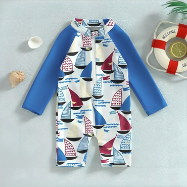 Long Sleeve Sailboat Zipper Baby Swimsuit