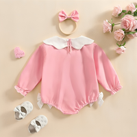 Long Sleeve Pink Heart Bow Ruffle Bodysuit